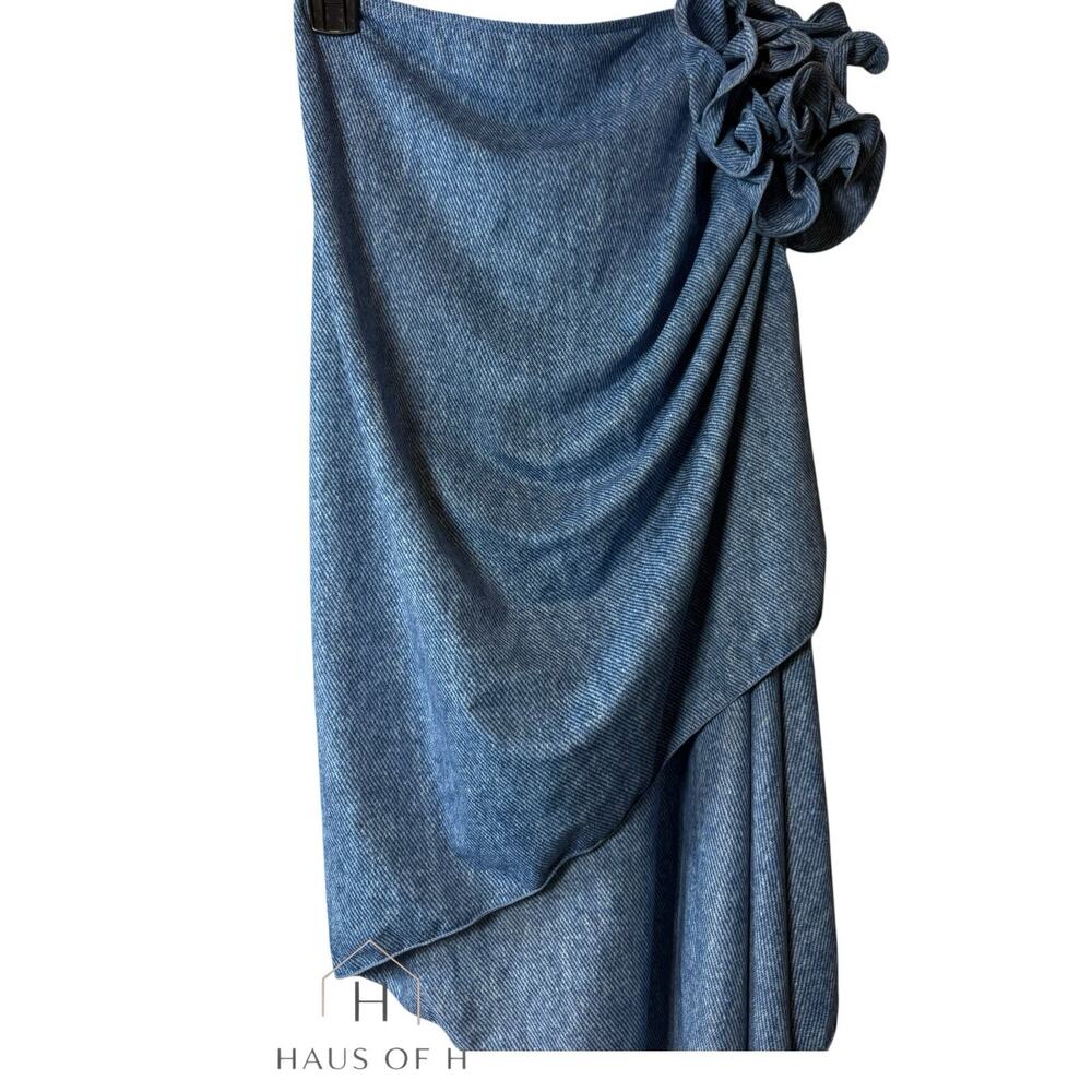 Micas Blue Striped Ruffle Accent Women's skirt/shrong MC0000067939